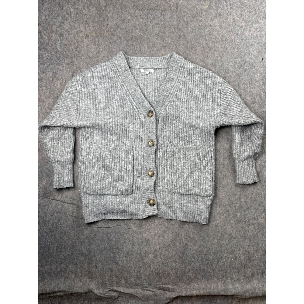 Steve Madden Cardigan Sweater Womens XS Gray Knit Ribbed Button Front Y2K Boho
